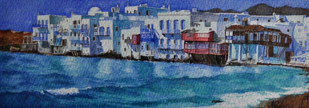 Mikonos, watercolor on canvas