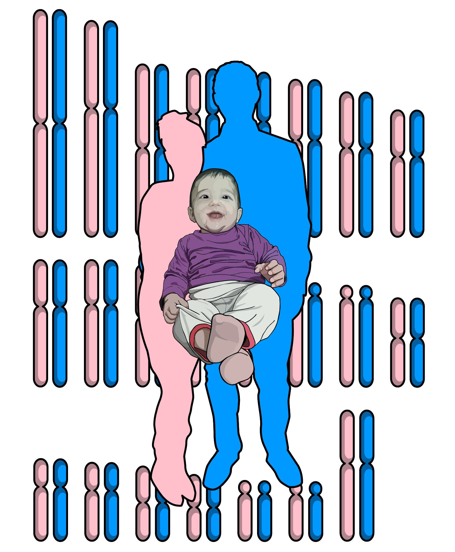 Baby girl with her mother's and father's inherited chromosomes
