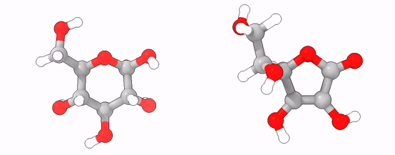 Glucose and vitamin C molecules compared